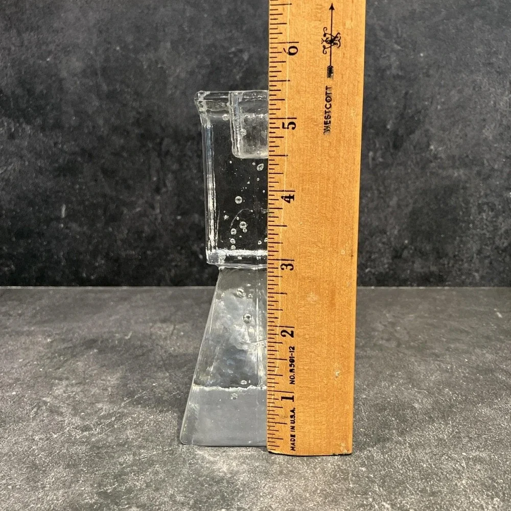 Scandinavian Ice Block Glass Candle Holder Brutalist Bubble Crystal MCM Vintage